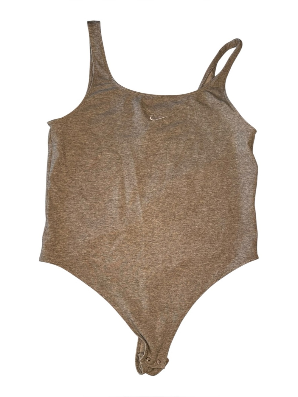 Nike Women’s Thong Bodysuit Large Gray Knit Scoop Neck Swoosh Stretch